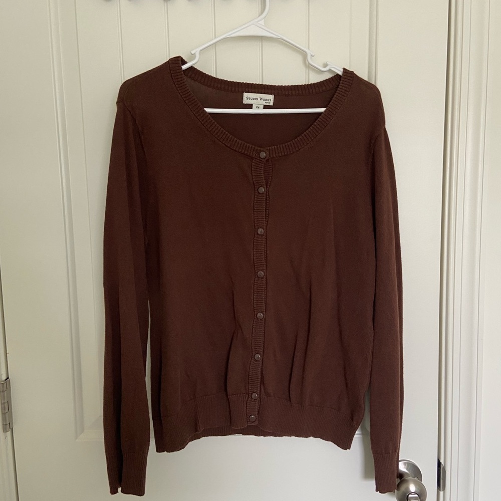 EUC Studio Works women’s brown lightweight knit button up cardigan petite medium
